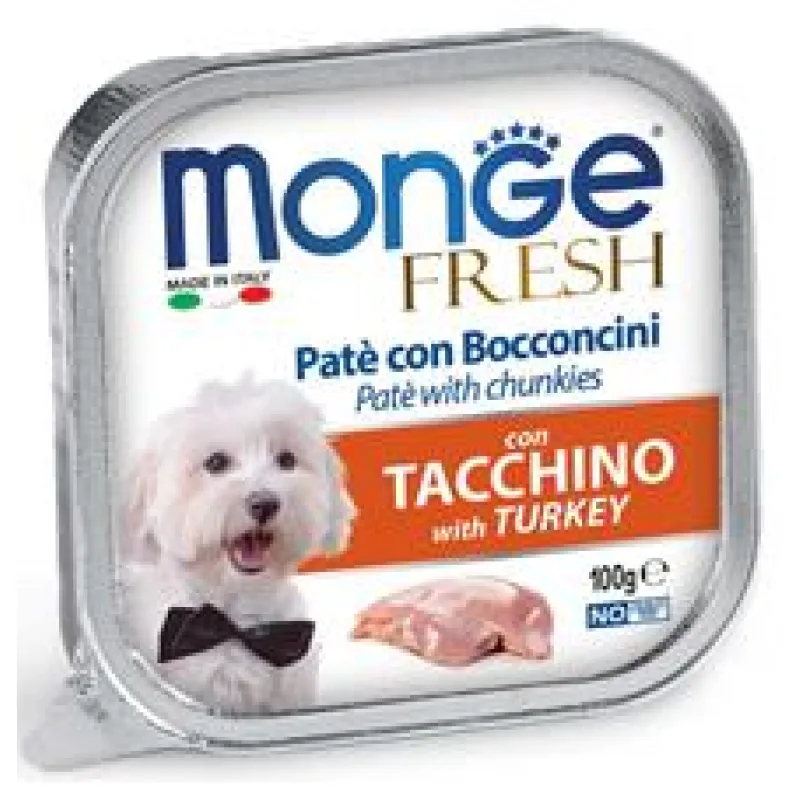 MONGE FRESH - paštika a kousky s krůtou pro psy 100g
