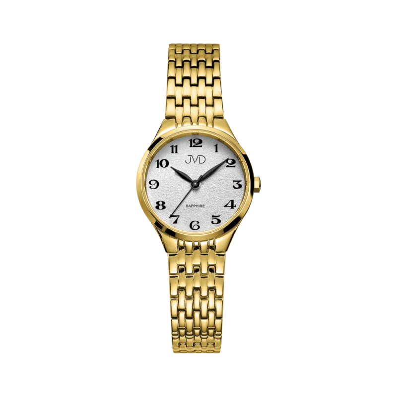 JVD Dámské kulaté zlacené elegantní hodinky JVD JG1035.4 se safírovým sklem