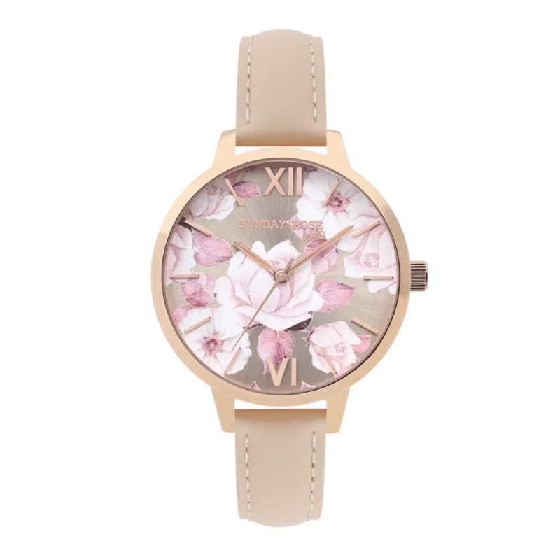 JVD Dámské elegantní náramkové hodinky SUNDAY ROSE Spirit PEACH SUN-S06