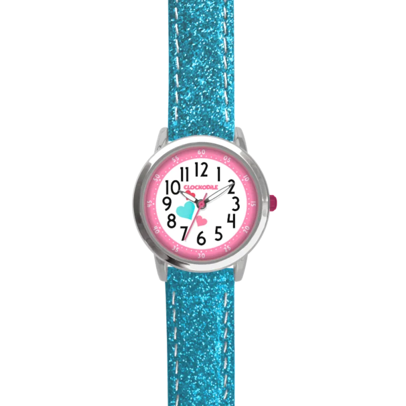 CLOCKODILE Tyrkysové třpytivé dívčí dětské hodinky HEARTS CWG5066