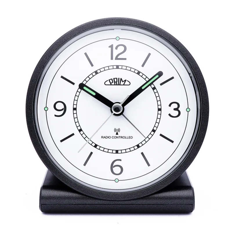PRIM Rádiem řízený budík s plynulým chodem PRIM Alarm Gentleman - černobílý - II. jakost C01P.3798.9000.IA