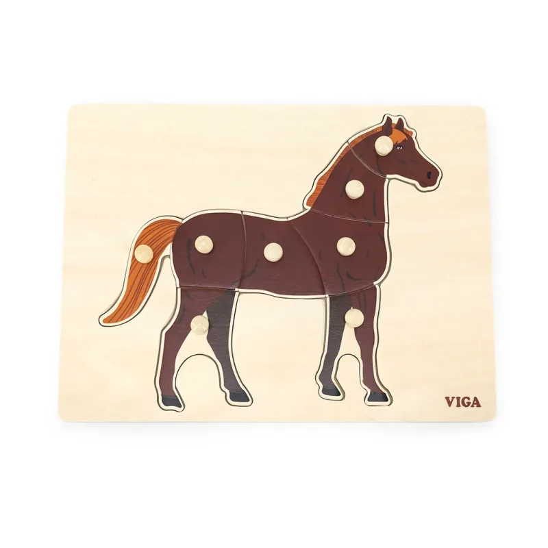 Detské drevené puzzle s úchytmi Montessori Viga Koník