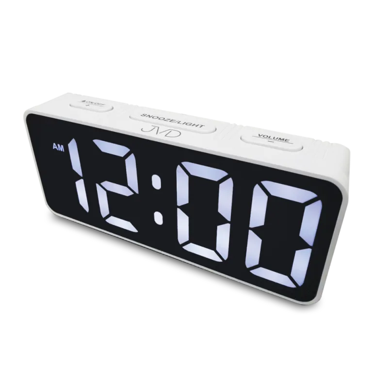 JVD Digitální černý moderní budík do el. sítě JVD SB524.3 s bílými LED číslicemi