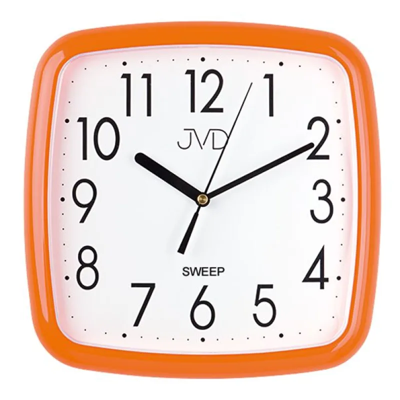 Oranžové hranaté barevné nástěnné tiché netikající hodiny JVD sweep HP615.7