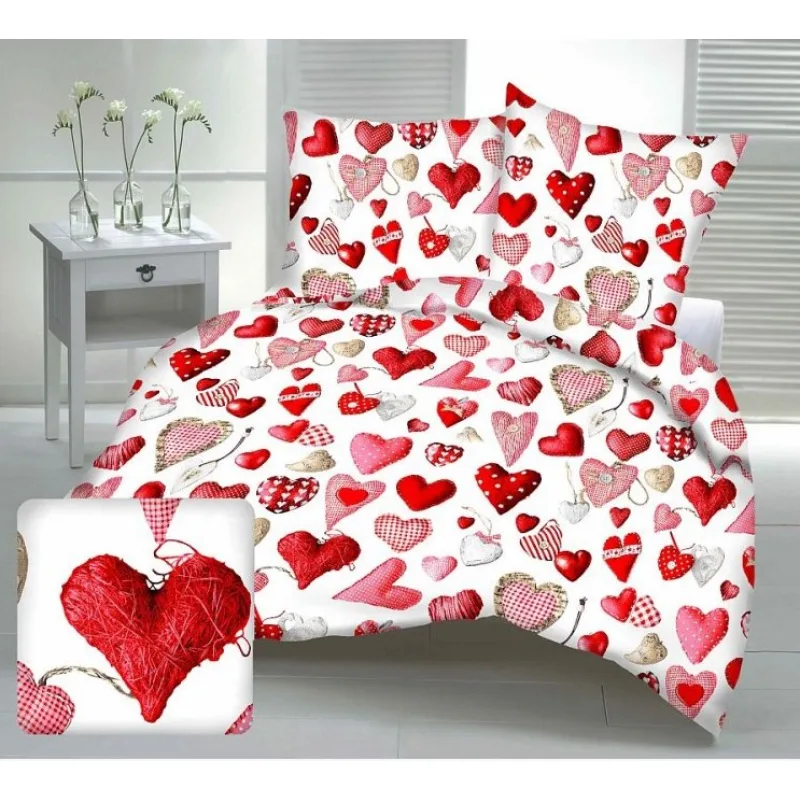 Posteľné obliečky 100% bavlna Valentínky na bielom M46 ,140x200/70x90 cm