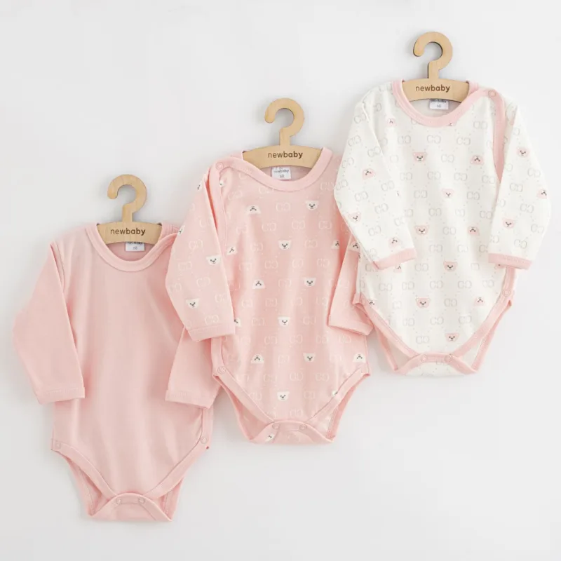 Dojčenské body celorozopínacie New Baby Classic II Dievča 3ks ružové
