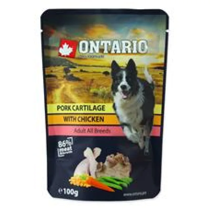 Kapsička ONTARIO Dog Pork Cartilage with Chicken in Broth 100 g