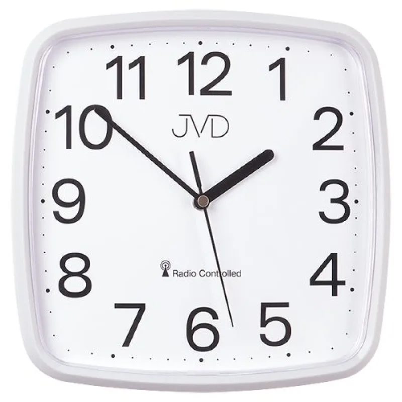 Bílé přesné hranaté rádiem řízené levné hodiny JVD RH616.1