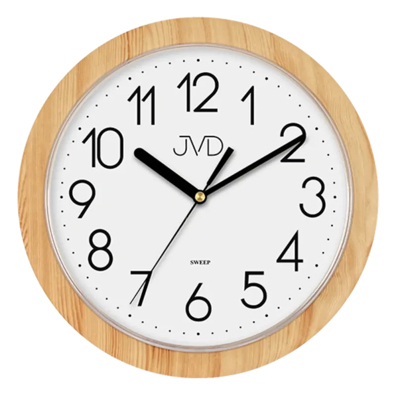 Nástěnné netikající tiché hodiny JVD quartz H612.18 imitace dřeva světlé