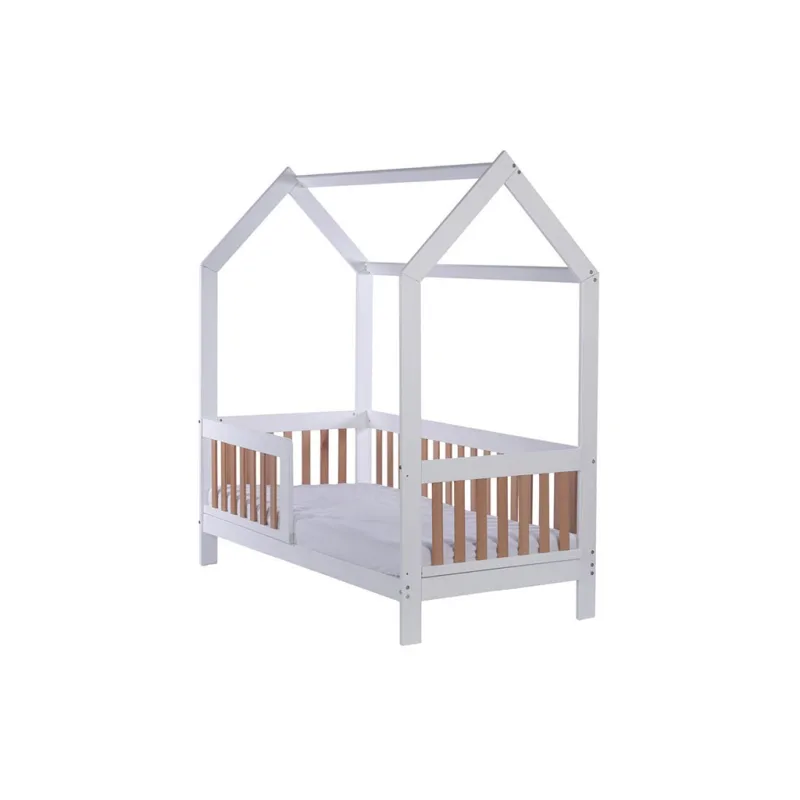 Detská buková posteľ domček so zábradlím a roštom Drewex Casa Bambini 160x80x174 cm