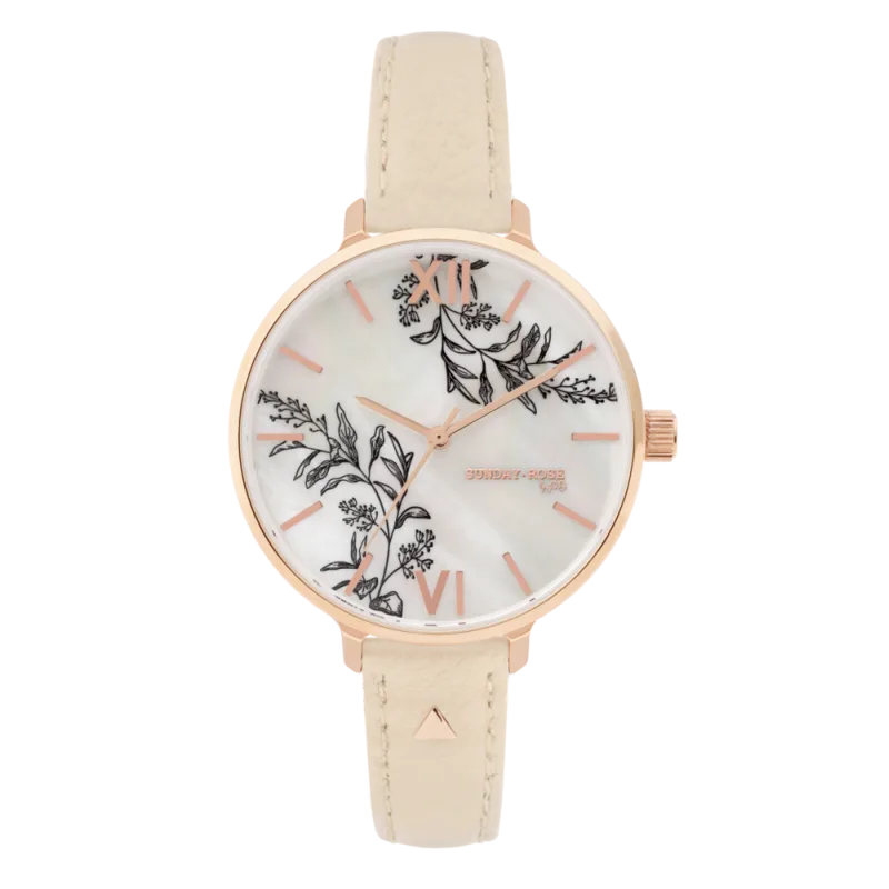 JVD Dámské květinové designové ocelové rose gold hodinky SUNDAY ROSE Spring SUN-S28