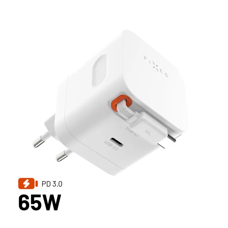FIXED Sieťová GaNnabíjačka s 2xUSB-C výstupom PD 3.0, so samonavýjacím…