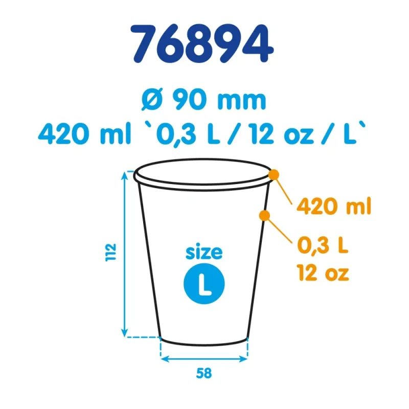 Papírový kelímek PREMIUM 420 ml, L (Ø 90 mm) [25 ks] (76894)