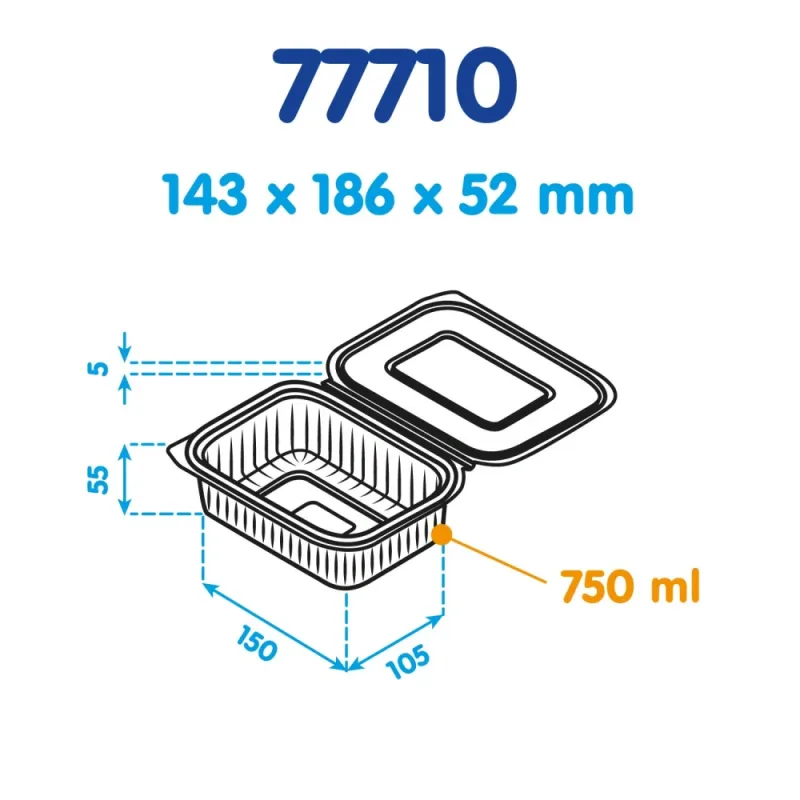Miska hranatá průhledná s integrovaným víčkem 1000 ml (rPET) [50 ks] (77710 )