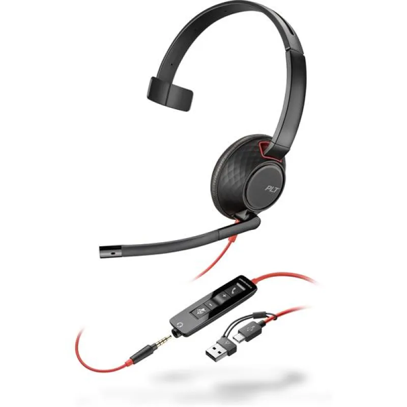 Monofónna náhlavná súprava Poly Blackwire 5210 USB-C/A + 3,5 mm jack…