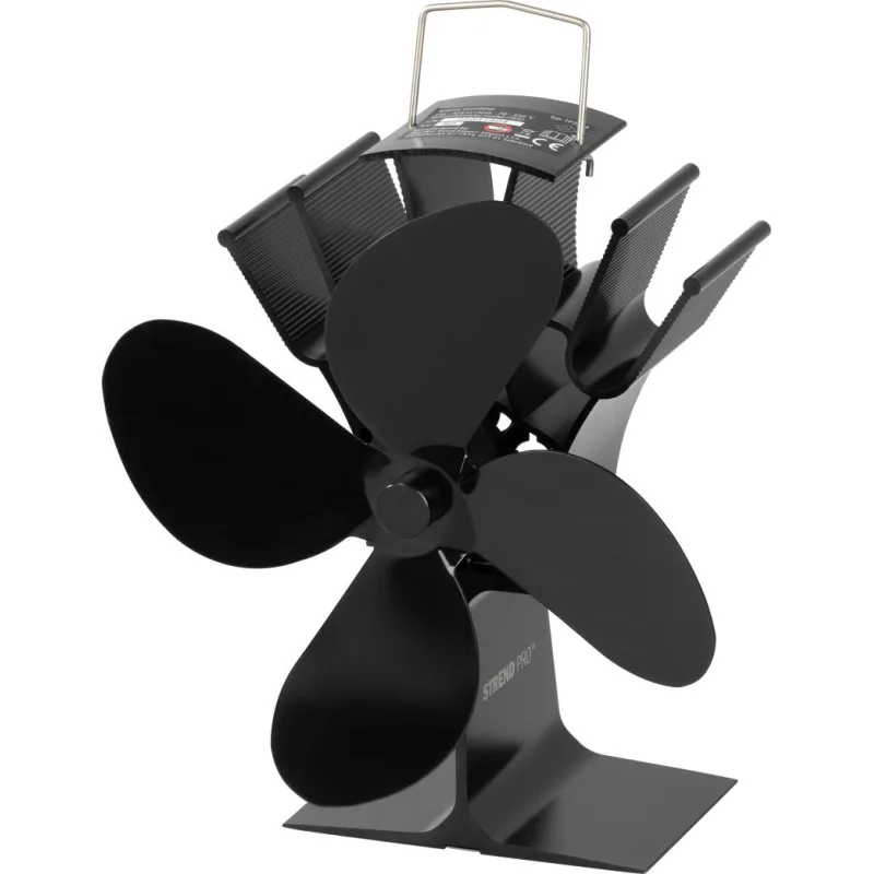 Ventilátor Strend Pro, krbový, stojanový, poháňaný teplom, 4-lopatkový, čierny