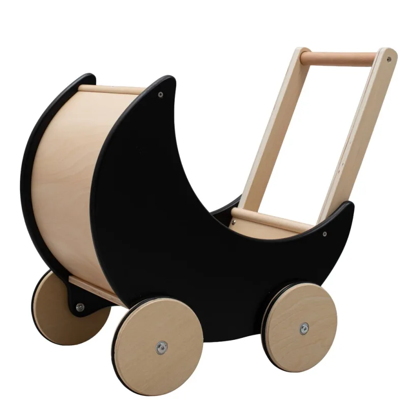 Drevený kočík, chodítko pre deti 2v1 Montessori Baby Mix čierny