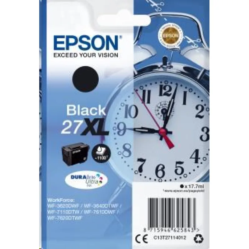 Čierny atrament EPSON Singlepack "Budík" Black 27XL DURABrite Ultra Ink…
