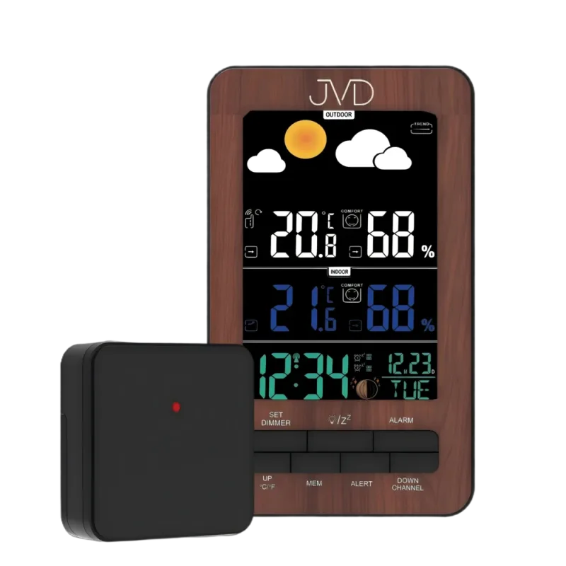 JVD Digitální rádiem řízená meteorologická stanice JVD RB6687.2 v imitaci dřeva 