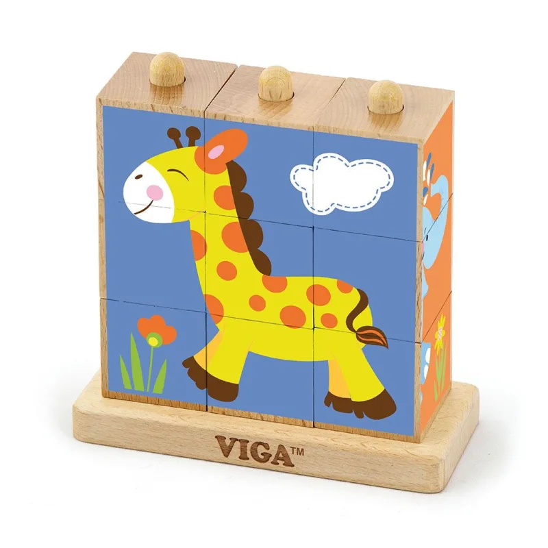 Drevené puzzle kocky na stojane Viga Zoo