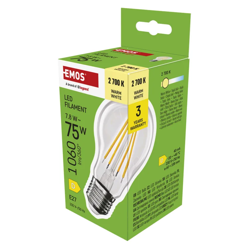 EMOS LED FLM A60 7, 8 W (75 W) 1 060lm E27 WW 1525743205