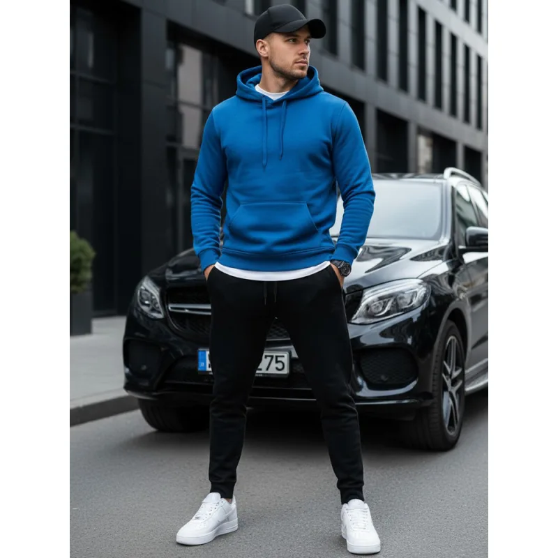 Pánska mikina s kapucňou modrá Dstreet BX5081 M