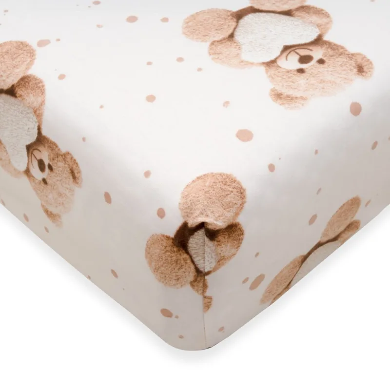 Bavlnené prestieradlo do postieľky New Baby Love Teddy Bear 120x60 cm beige