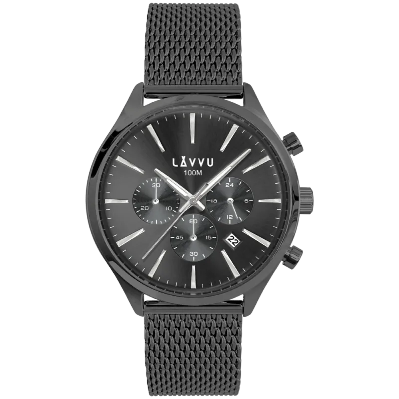 LAVVU Pánské hodinky CHRONOGRAPH NORRLAND s vodotěsností 100M LWM0231 černýčíselník