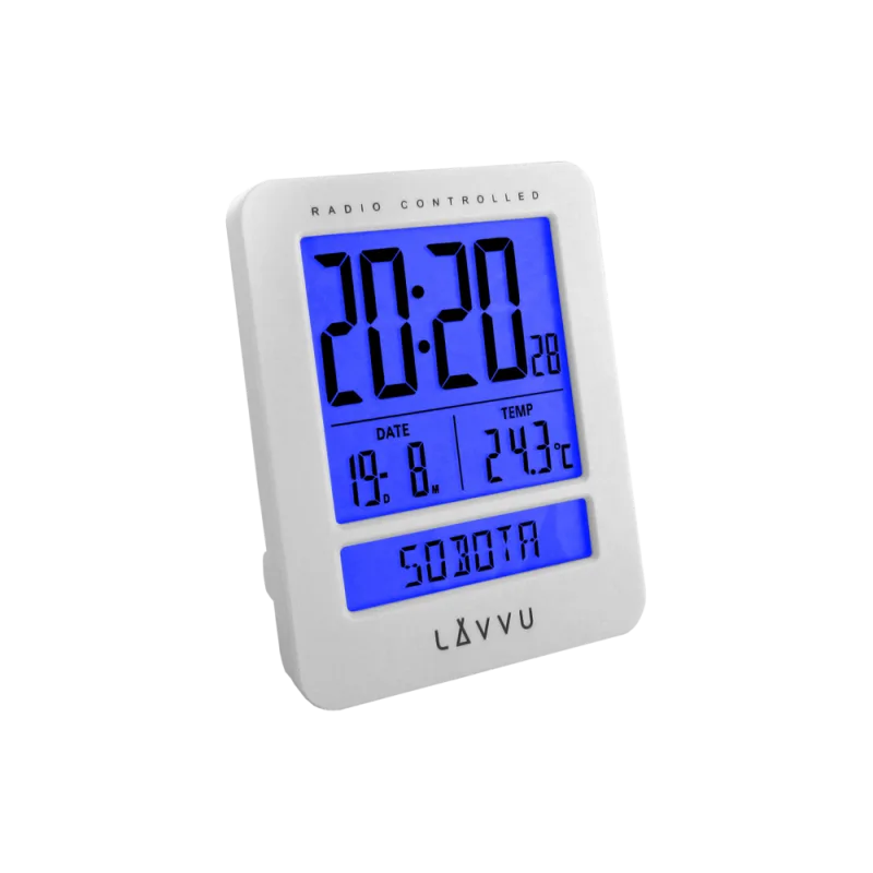 LAVVU Digitální budík řízený rádiovým signálem Duo White s češtinou LAR0020