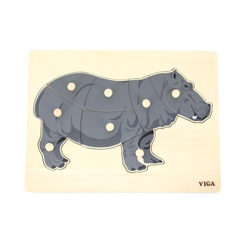 Detské drevené puzzle s úchytmi Montessori Viga Hroch