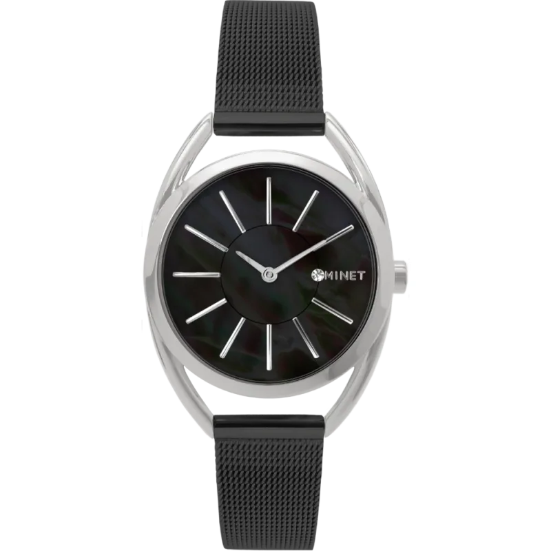 MINET Náramkové černé dámské hodinky ICON BLACK PEARL MESH MWL5211