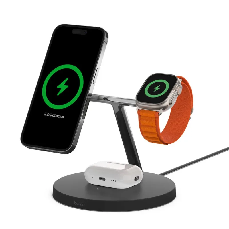 Belkin Boost Charge Pro 3-in-1 Wireless Charger with Magsafe 15W - Black …