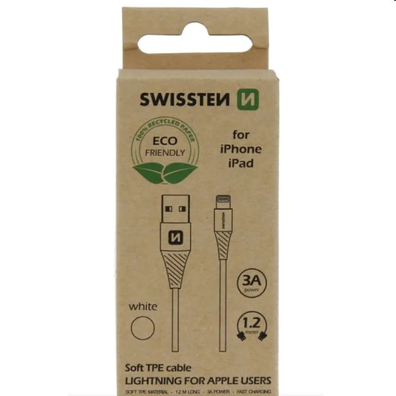 Swissten Data Cable Textile USB / Lightning 1.2 m, white 71502301ECO