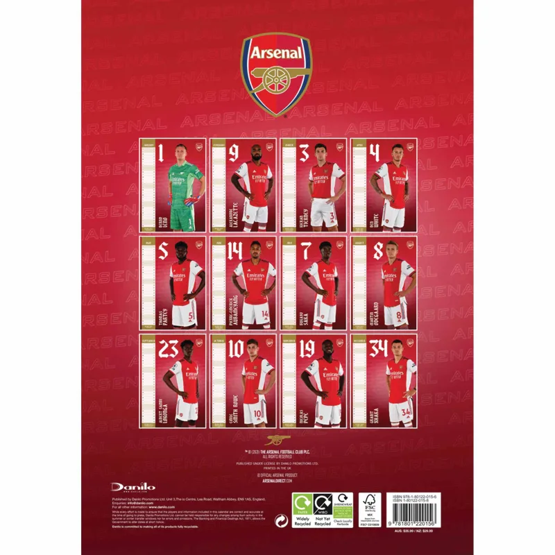 Arsenal nástenný kalendár 2022 - SKLADOM