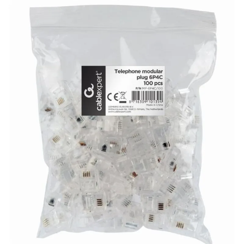 Gembird Modular plug (15u"), 100 pcs per polybag MP-6P4C/100
