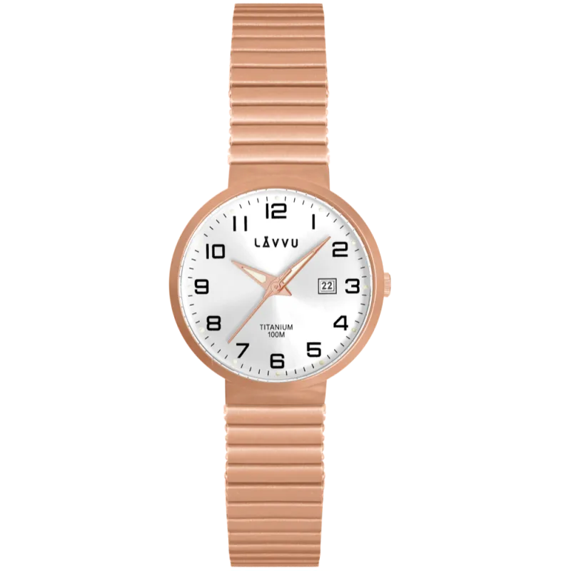 LAVVU Titanové pružné hodinky s vodotěsností 100M LAVVU LUNDEN Small Rose Gold LWL5042