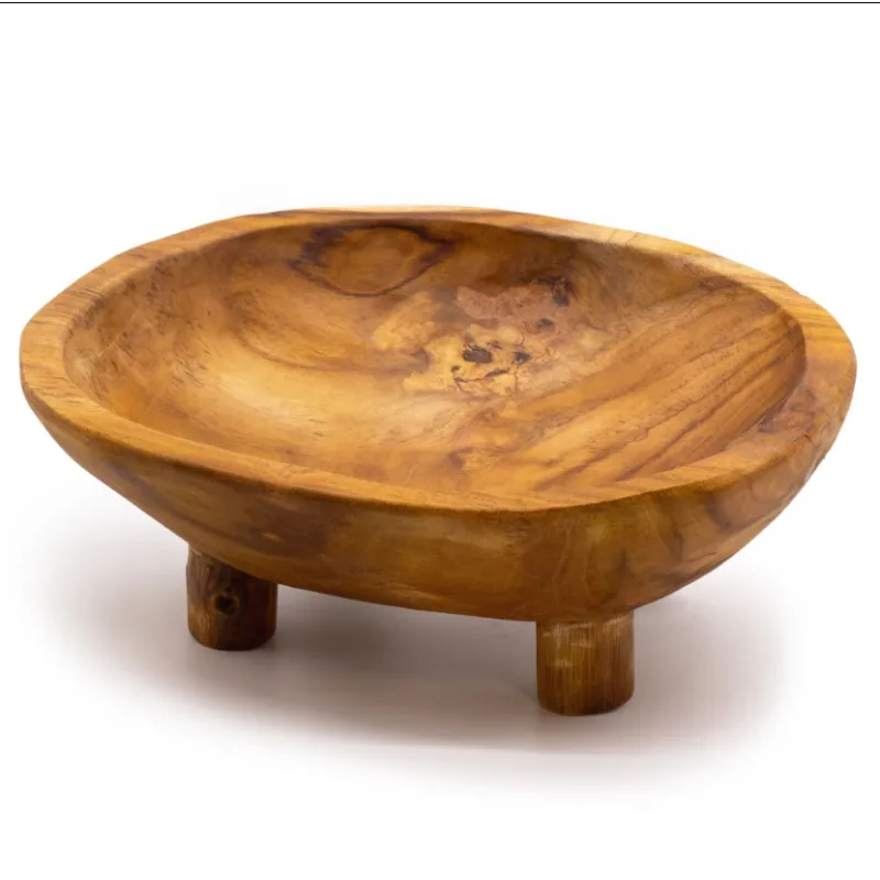 Hladká Miska na Ovocie z Teakového Dreva na Nožičkách - 30x23x10cm