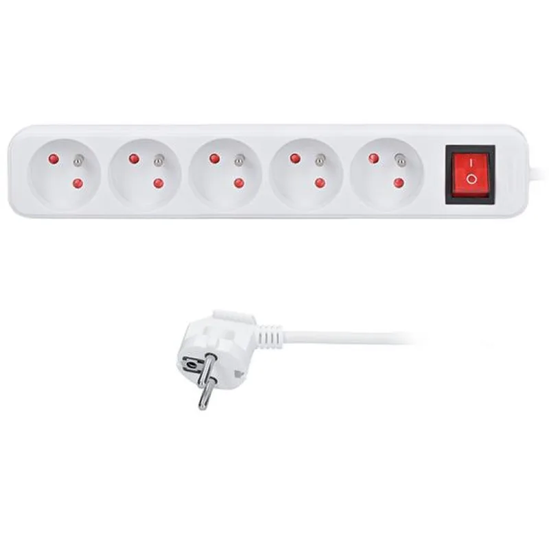 Solight predlžovací prívod 5m, 5 zásuviek, vypínač, 16A/3680W, PVC, biely…