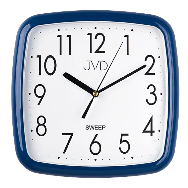 Modré hranaté nástěnné netikající hodiny JVD sweep HP615.12
