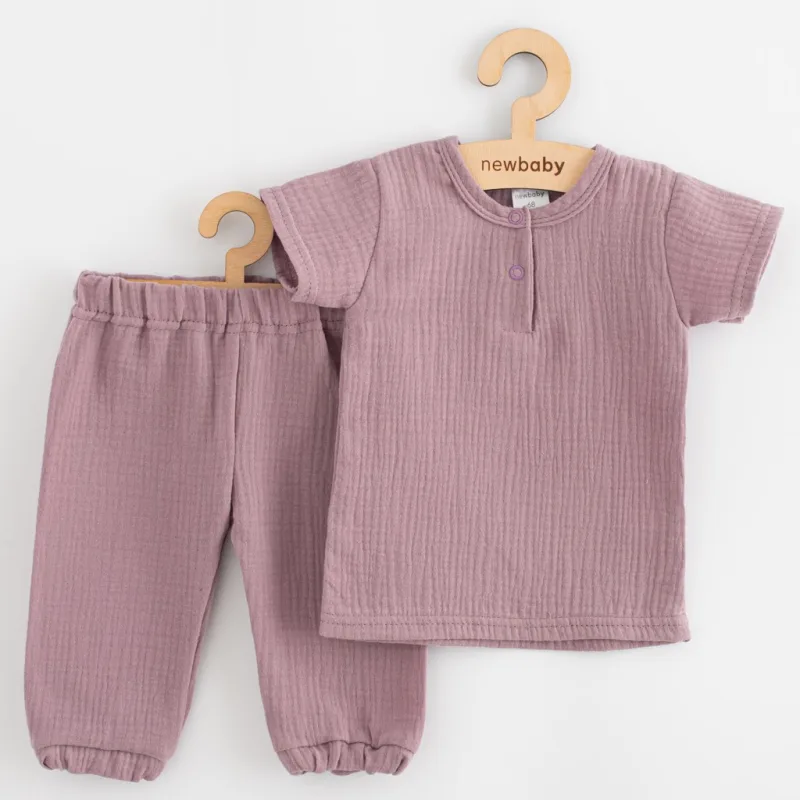 Kojenecká mušelínová súprava tričko a nohavice New Baby lavender