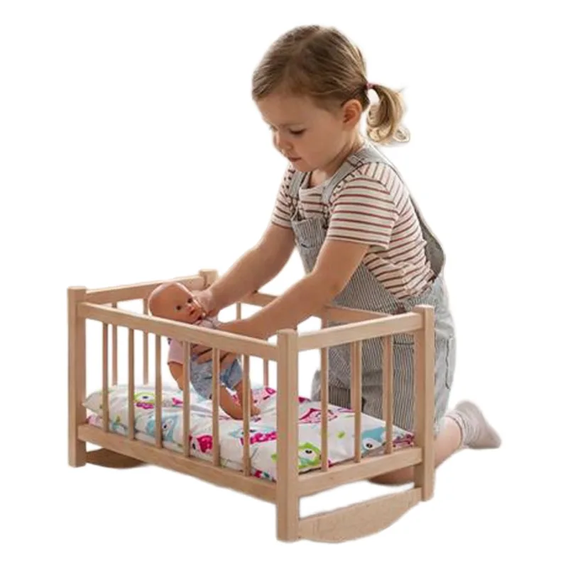 Drevená postieľka-kolíska pre bábiky s obliečkami Baby Mix owl