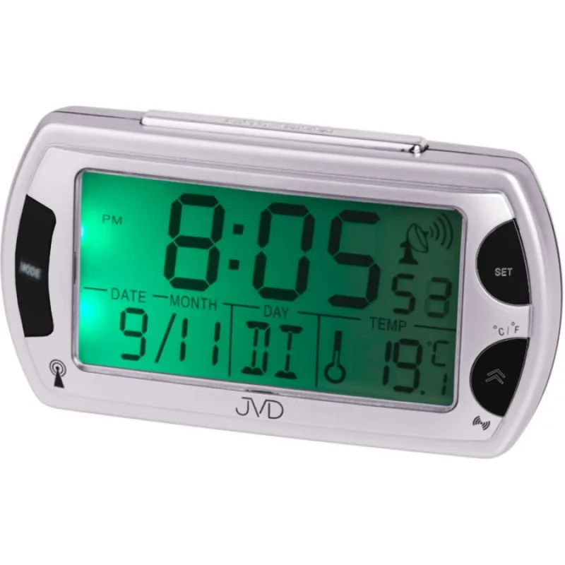 JVD Rádiem řízený stříbrný digitální budík JVD RB358