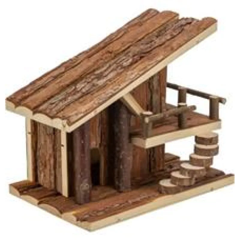 Chaloupka JULE s terasou, pro myšky, 25 x 21 x18 cm, přírodní dřevo s kůrou 1 ks