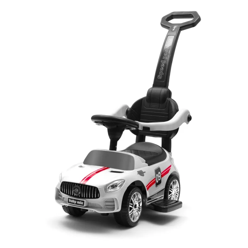 Detské odrážadlo so zvukom a vodiacou tyčou Baby Mix RACER biele (poškodený obal)