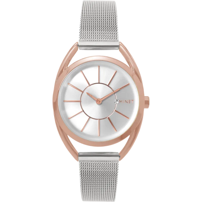 MINET Stříbrno-růžové dámské hodinky ICON SEMI ROSE GOLD MESH MWL5019