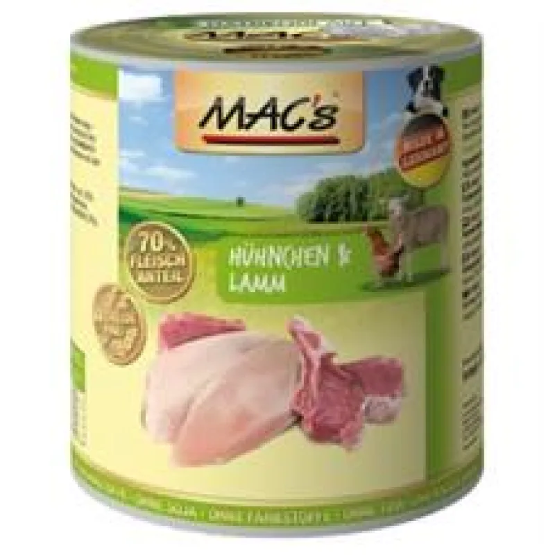 Konz. MACs Dog KUŘE a JEHNĚ 800 g