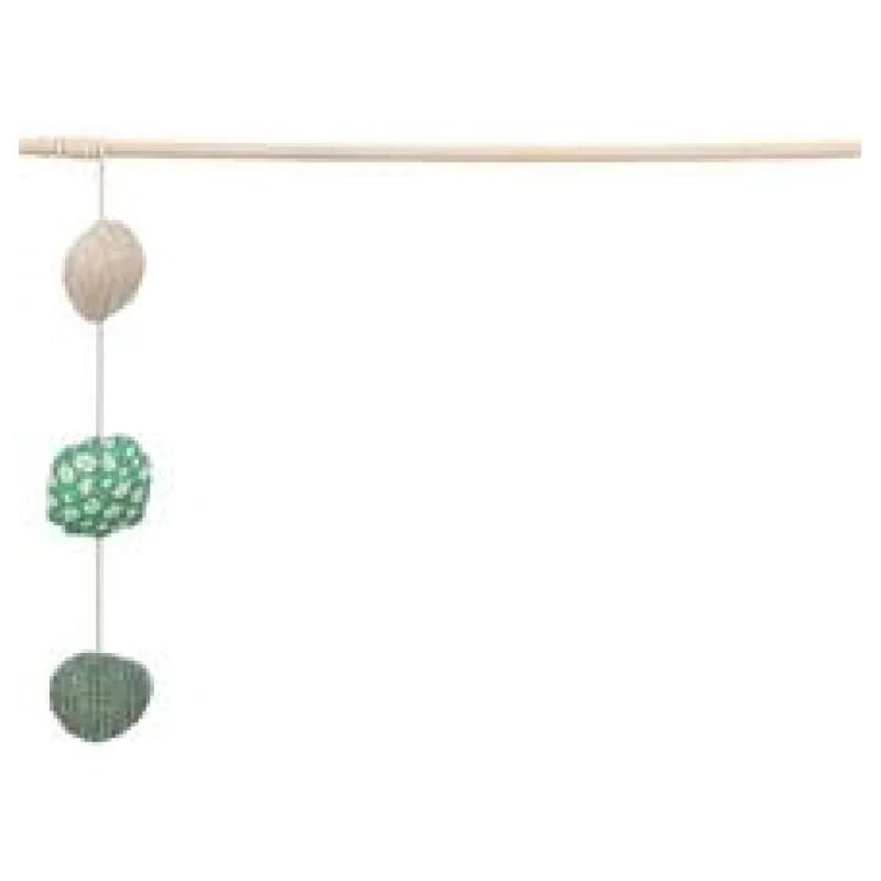 Hrací prut se 3 míčky, catnip, dřevo/látka 40 cm