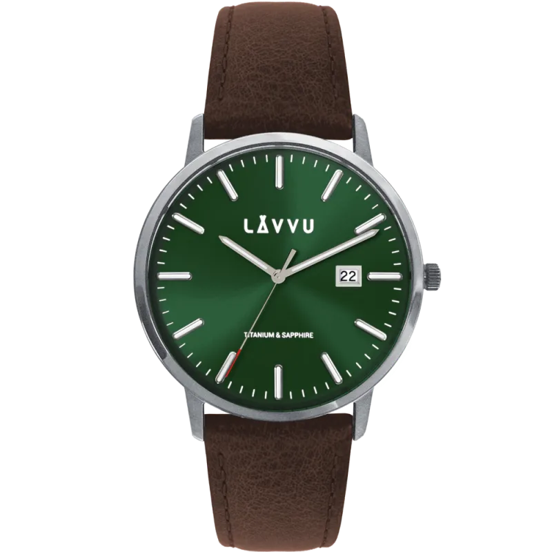LAVVU Zelené pánské hodinky se safírovým sklem Copenhagen Titanium Green LWM0261