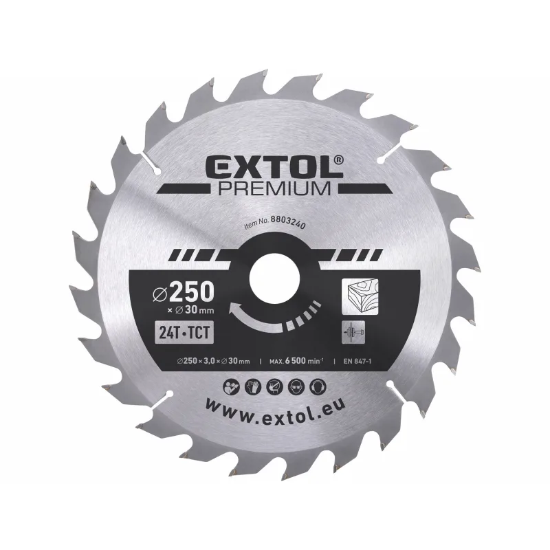 Kotúč pílový s SK plátkami, Ø250x3,2x30mm, 24z, EXTOL PREMIUM