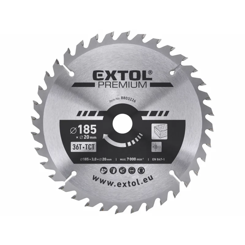 Kotúč pílový s SK plátkami, Ø185x3,2x20mm, 36z, EXTOL PREMIUM